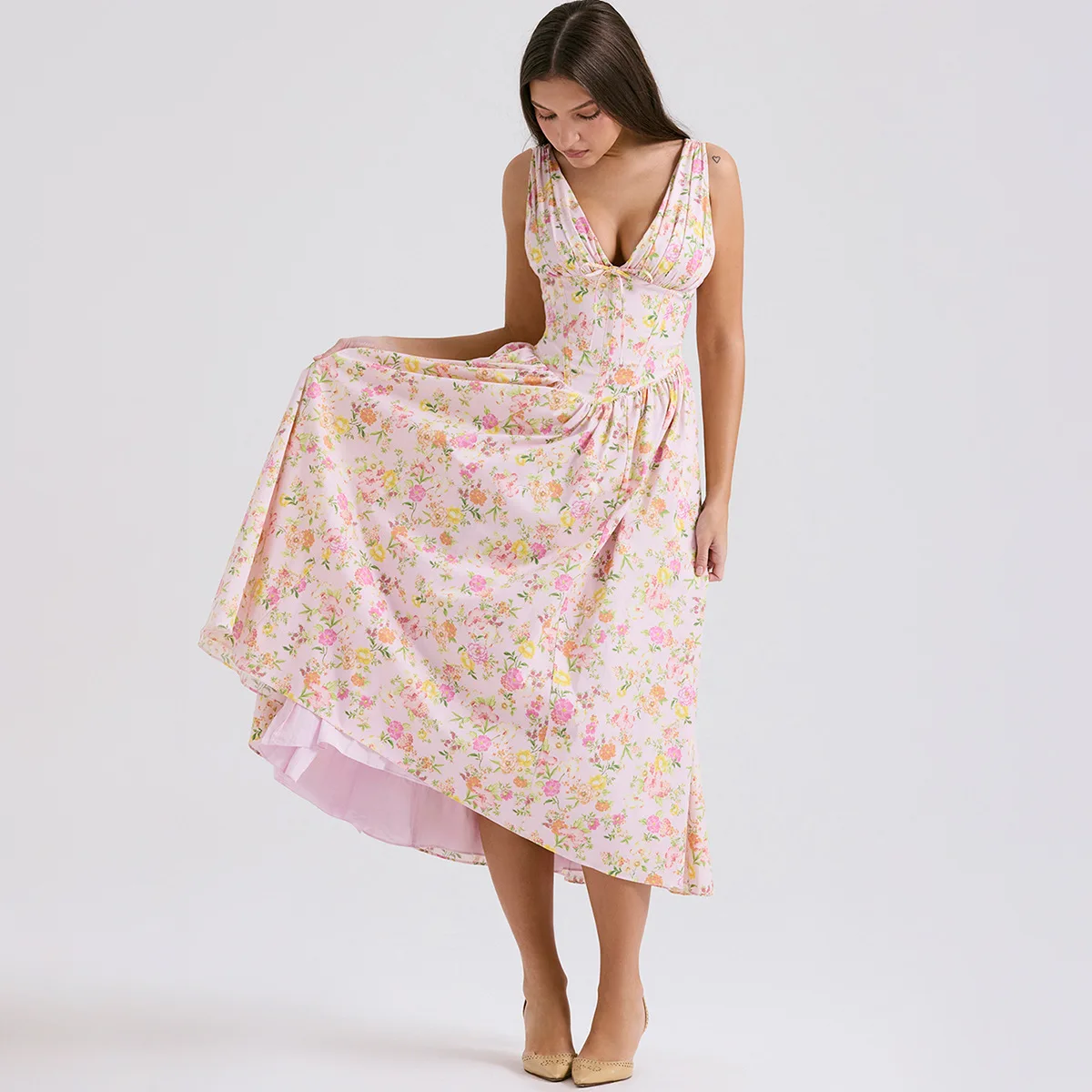 Biaลa plisowana koronka bez plecรณw wakacyjna sukienka damska elegancka seksowna sukienka Bodycon Midi dลuga letnia sukienka Vestidos