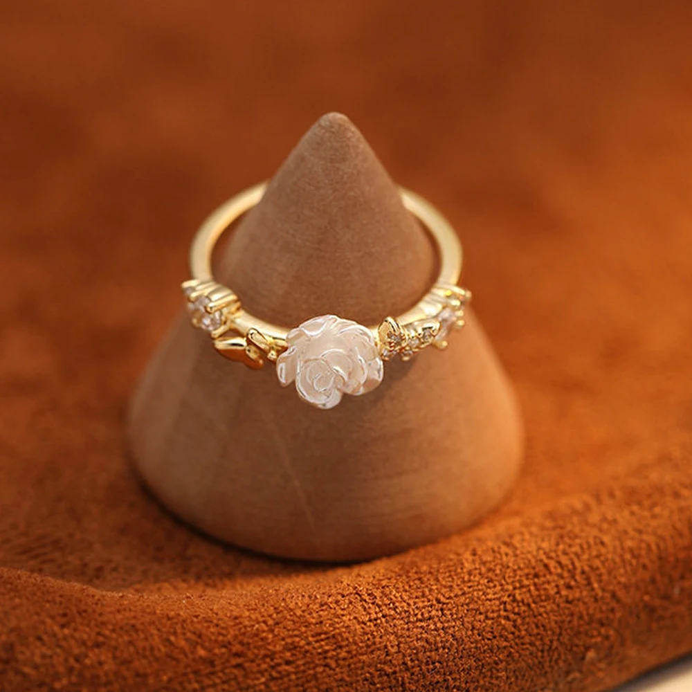 Neue Modische Klassische Kamelie Zirkon Ringe Süße Blumen Schmetterling Verstellbare Offene Ringe Damen Hochzeit Verlobung Schmuck Geschenk