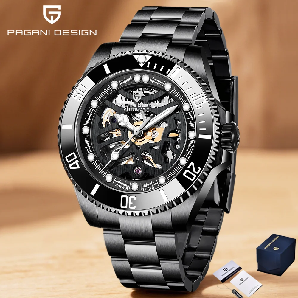 PAGANI DESIGN Men's Mechanical Watch Hollow Stainless Steel Waterproof Fashion Men's Watch 1659