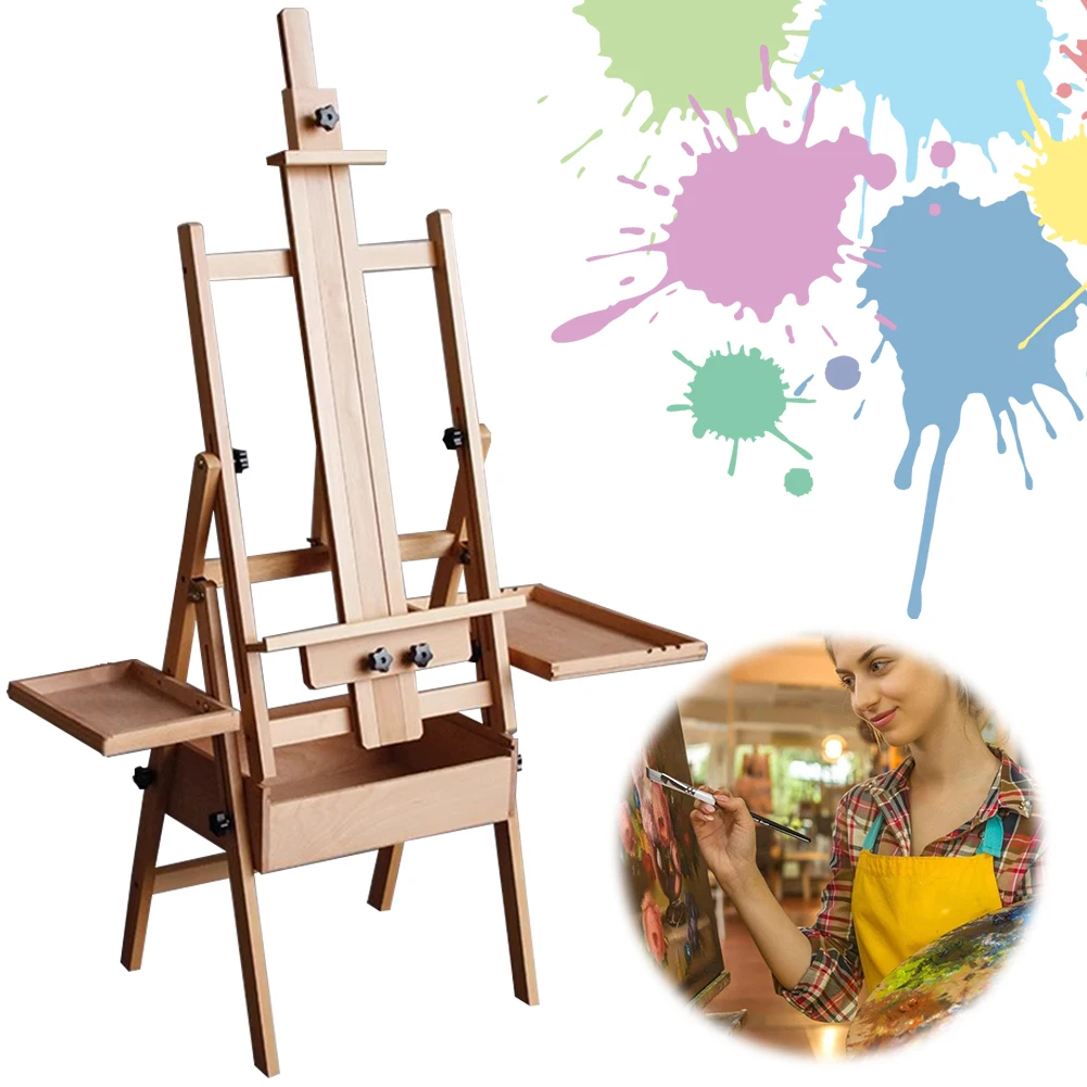 Caballete multifuncional de haya con cajón, bandeja, caballete ajustable plegable, tablero de dibujo, caballete para niños, boceto, pintura al óleo