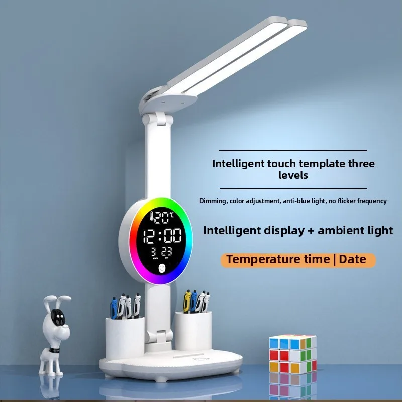 

Rechargeable Table Lamp for Study, Desk Lamp Reading Light Led Table Light with Fan, Led Clock Dispaly Reading Lamp ﻿