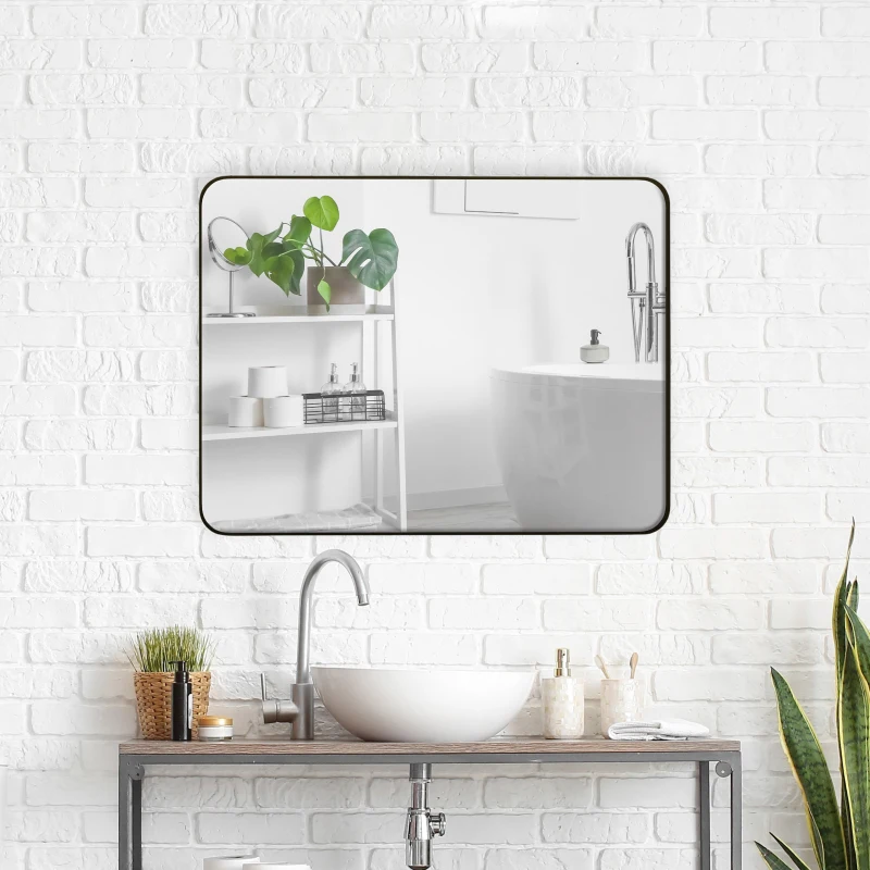 24X36 Inch Black Rectangular Metal Framed Vanity Mirror Dressing Mirror For Bathroom Living Room Bedroom Wall