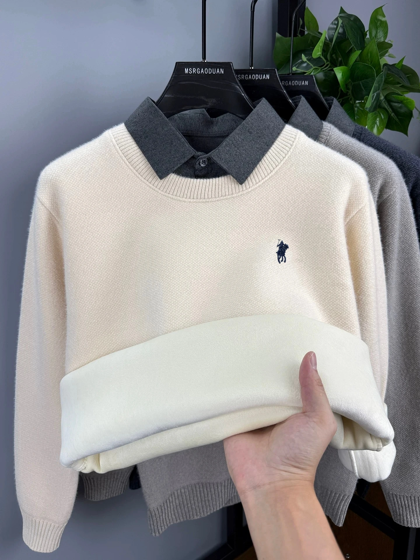 

High quality fashion shirt collar sweater men's designer brand classic golf embroidery winter velvet warm thick knit pullover