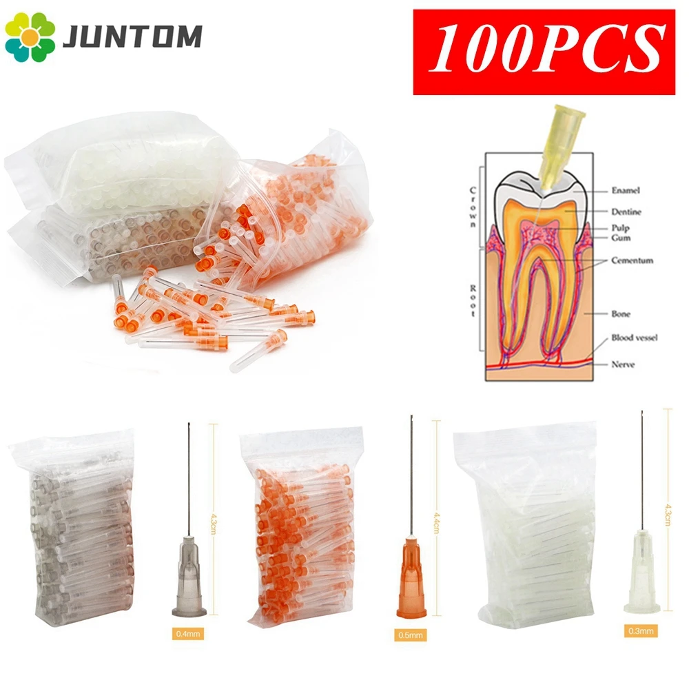 100Pcs Dental Endo Irrigation Needle Tip Syringe Root Canal Lateral 0.3/0.4/0.5mm Oral Care Tooth Cleaning Material for Dentist