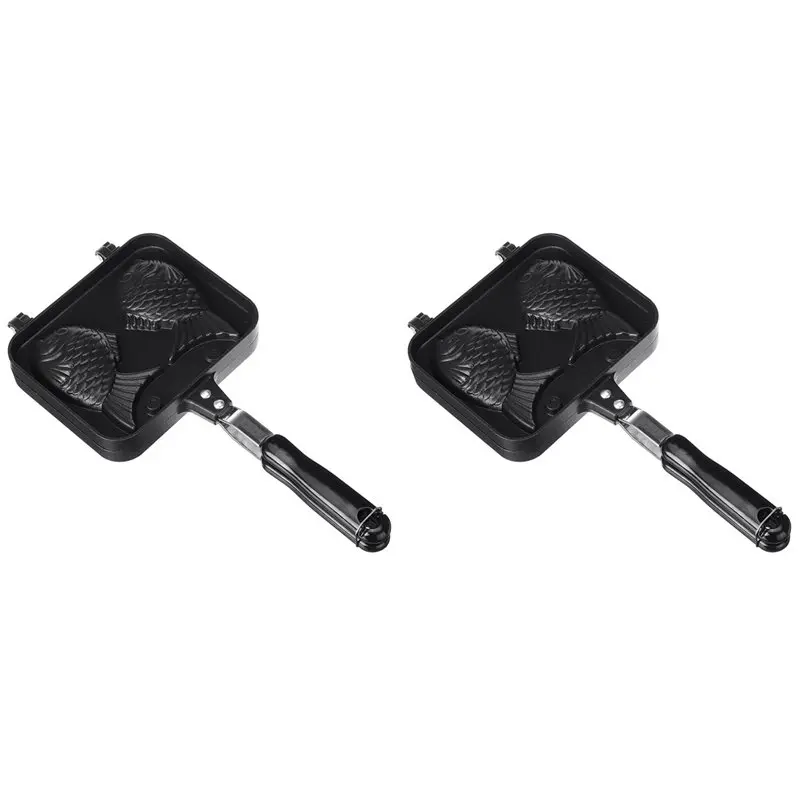 TAIGH-2X Kitchen Japanese Taiyaki Fish Shaped Hot Dessert Waffle Cake Maker Pan Pancake Double Pan Fry Pan Waffle Molds