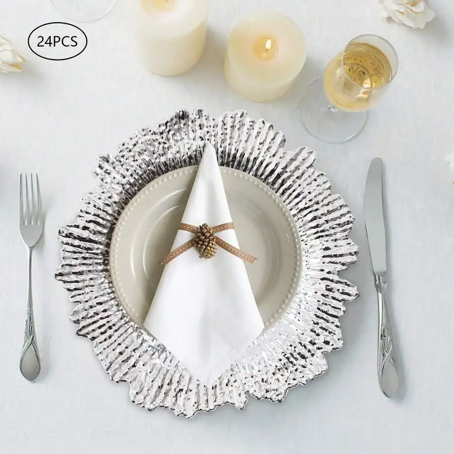 24 Pack Plates, 13' Round Reef Plate Chargers With Flora Reef Design For Wedding Dinner Party Decoration