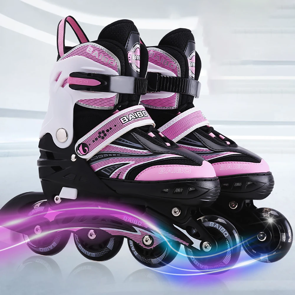 Inline Roller Skates Flashing 4 Wheels Skate Shoes For Beginner Boys Girls Outdoor Skating Sneakers Adjustable Size 15cm-24.5cm