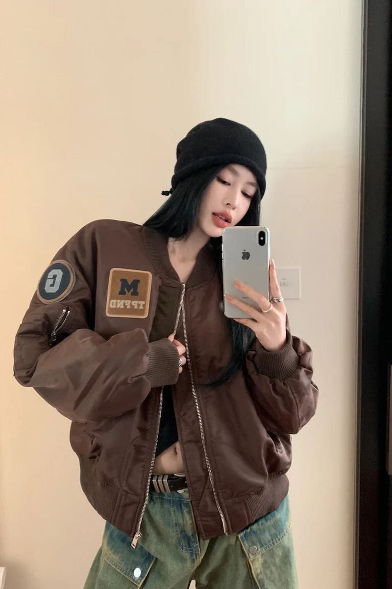 Thickened Cotton Patchwork Baseball Jacket Down Coat 2024 Women\'s Autumn And Winter American Short Jacket