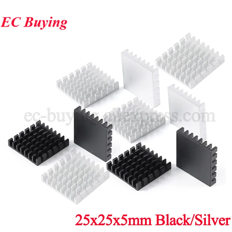 10pcs/2pcs 25x25x5mm Heatsink Cooling Fin Radiator Aluminum Cooler Fan Heat Sink for Transistor PCB PBC IC Chip LED 25*25*5mm