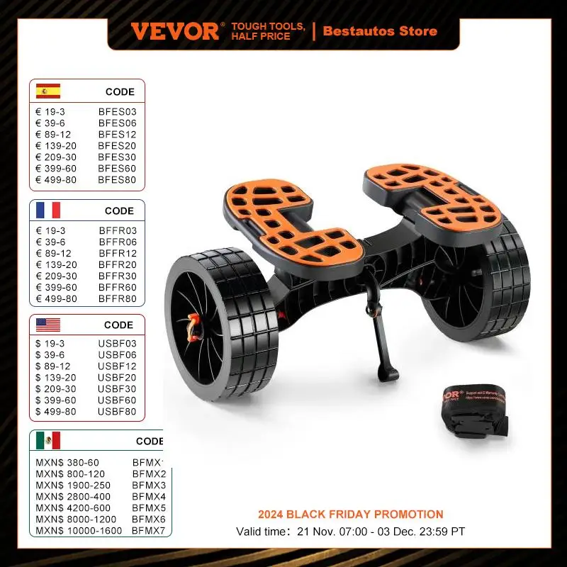 VEVOR 320lbs Kayak Cart Detachable Canoe Trolley Cart with 10'' Solid Tires Adjustable Brackets for Paddleboards Float Mats Boat