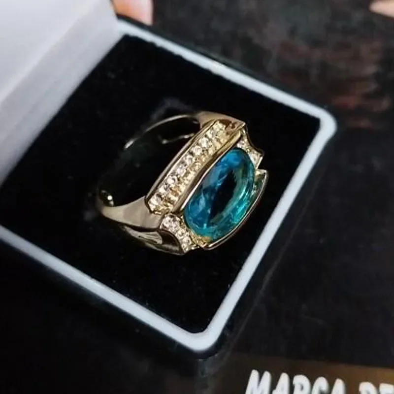 Milangirl Luxury Jewelry Gold Color Inlaid Light Blue Oval Crystal Zirconium Ring for Women Party Jewelry Female Accessories