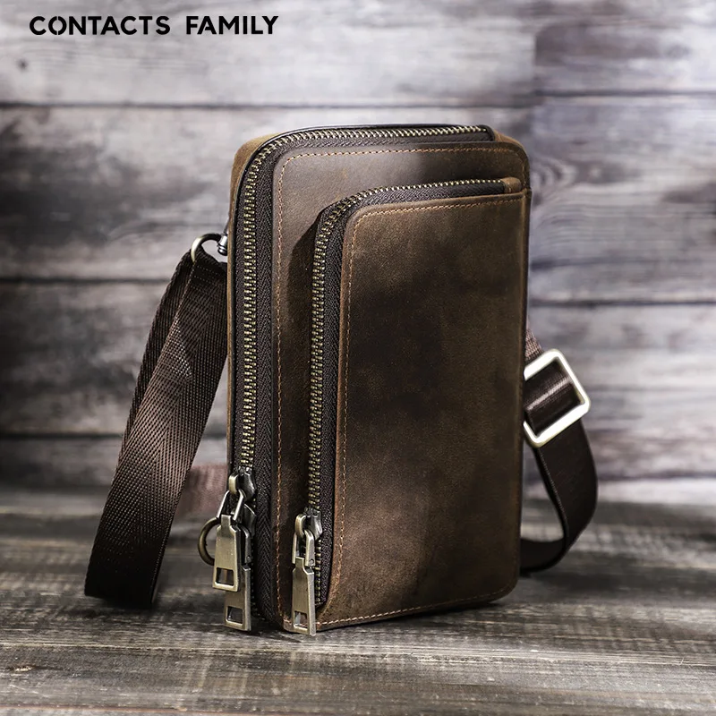 الرجعية حزام جلد الخصر شنقا الهاتف المحمول تخزين المحفظة في الهواء الطلق الكتف عبر الجسم حقيبة رجالية متعددة الوظائف