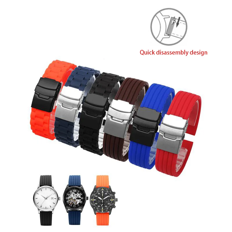 

Waterproof And Breathable Quality Silicone Watchbstrap General Interface Rubber Sports Watchband 16mm 24mm For Men Women