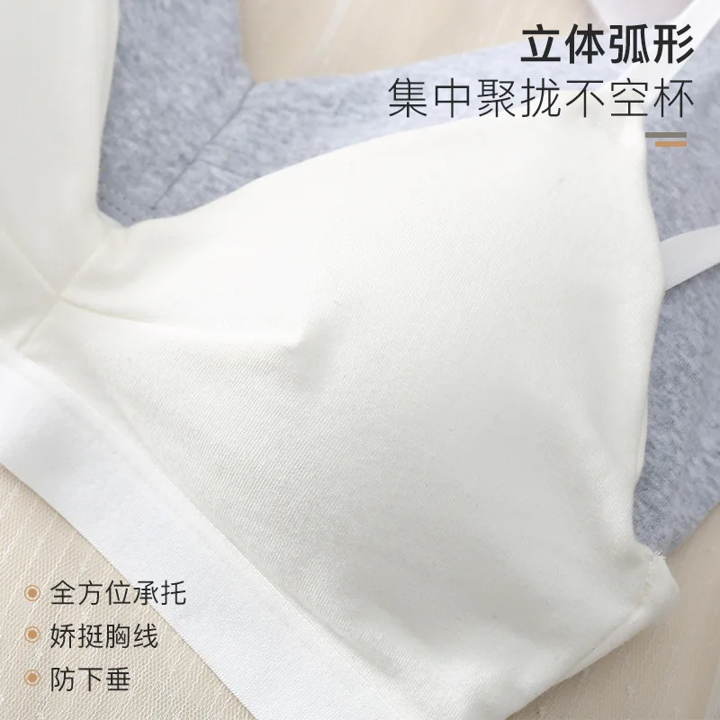 Summer New French Underwear Pure Cotton Non-underwire Triangle Cup Comfortable Sweat Absorption-free Girl Student Underwear Bra