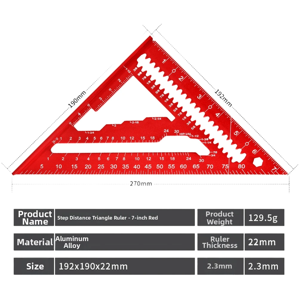 Triangle Ruler Aluminum Alloy 7 Inch 12 Inch 45 Degree 90 Degree for Woodworking Layout Drafting and Measuring Tasks