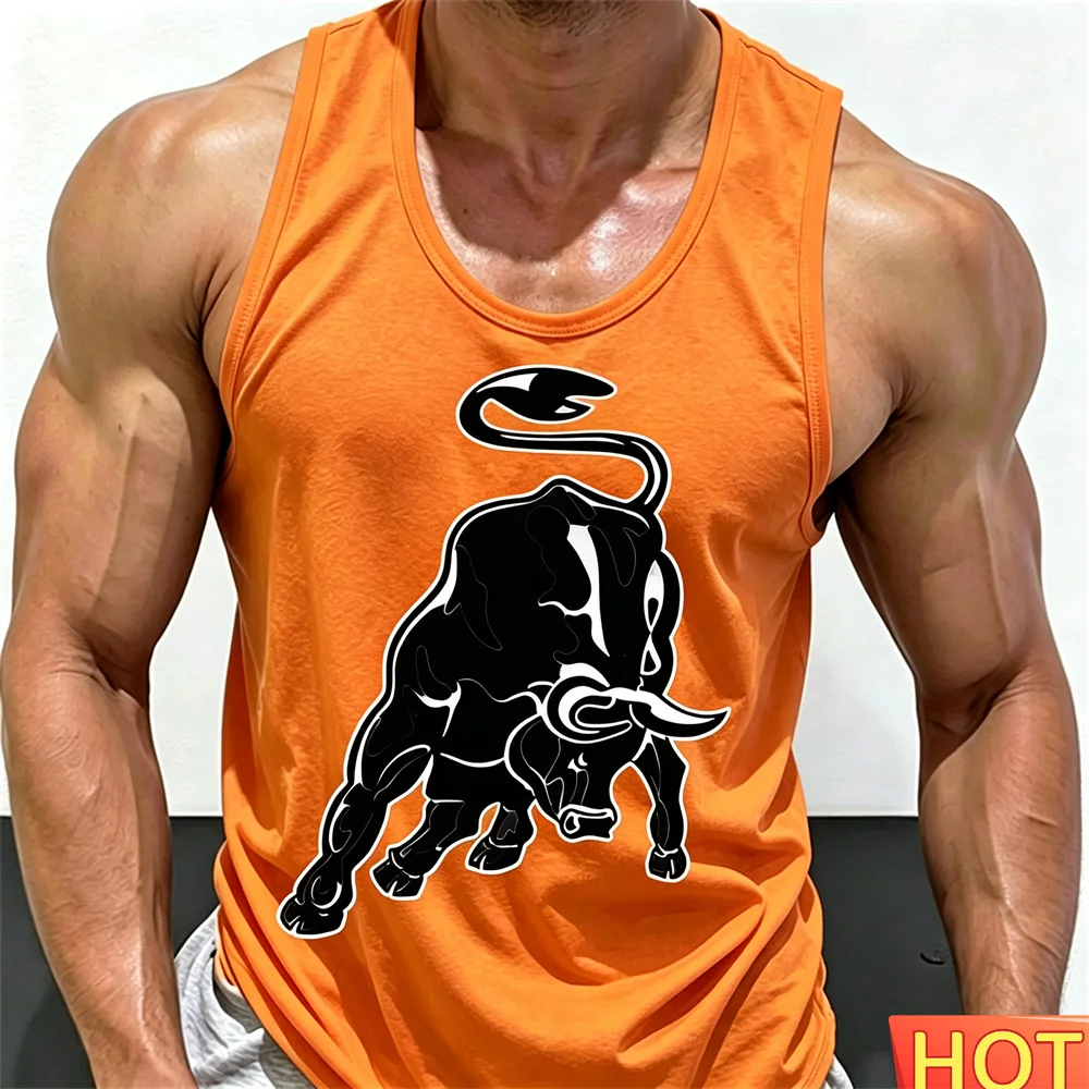 Summer Men's Fitness T-shirt Breathable Exercise fitness tank top men Men's round neck sleeveless T-shirt Graphic men's vest top
