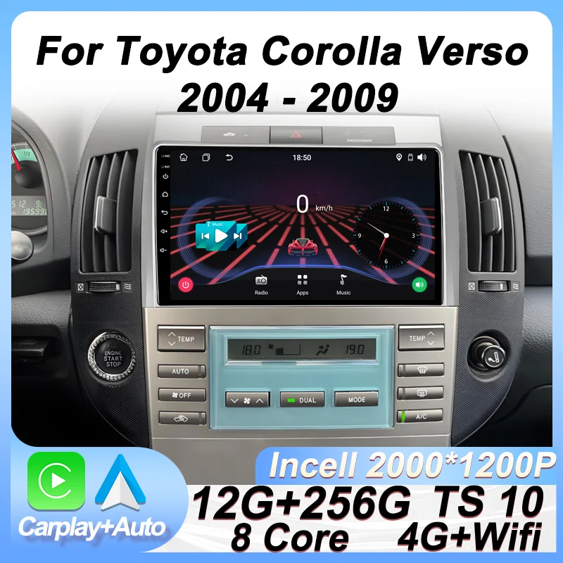 

Carplay Stereo Car Radio Multimedia Video Player Car Screen For Toyota Corolla Verso 2004 - 2009 8 Core Android Autoradio GPS BT
