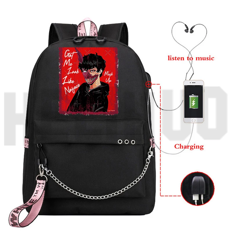 

Corpse Husband Backpack Fashion Korean Trend Preppy Student Teens Schoolbag Female Men USB Charging Anti-theft Outdoor Sport Bag