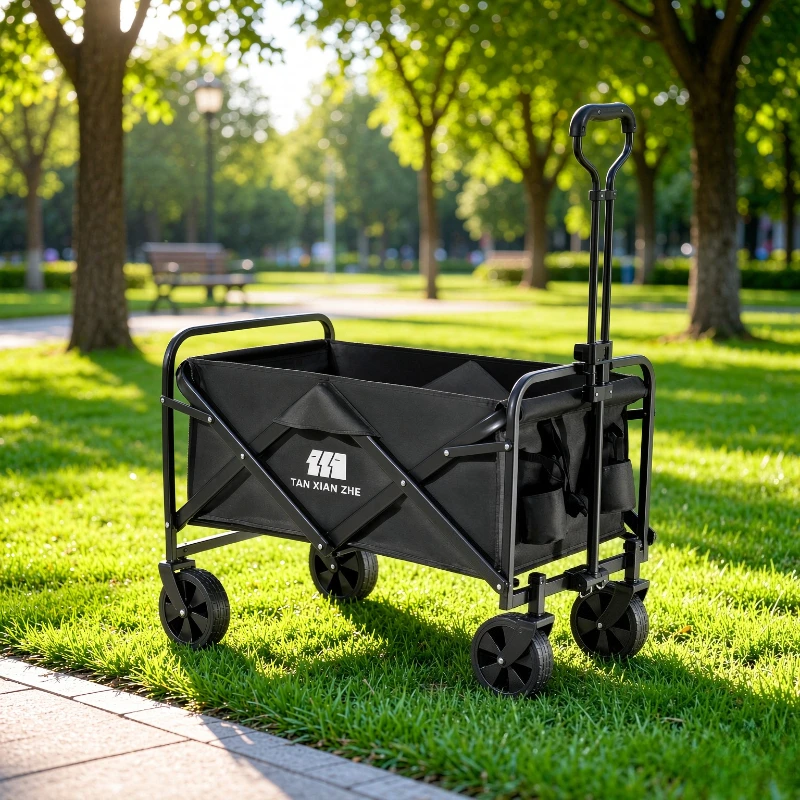 160L Foldable Camping Wagon, Full Steel Frame Utility Cart with Wide Wheels Removable Fabric Cover for Outdoor Family Use