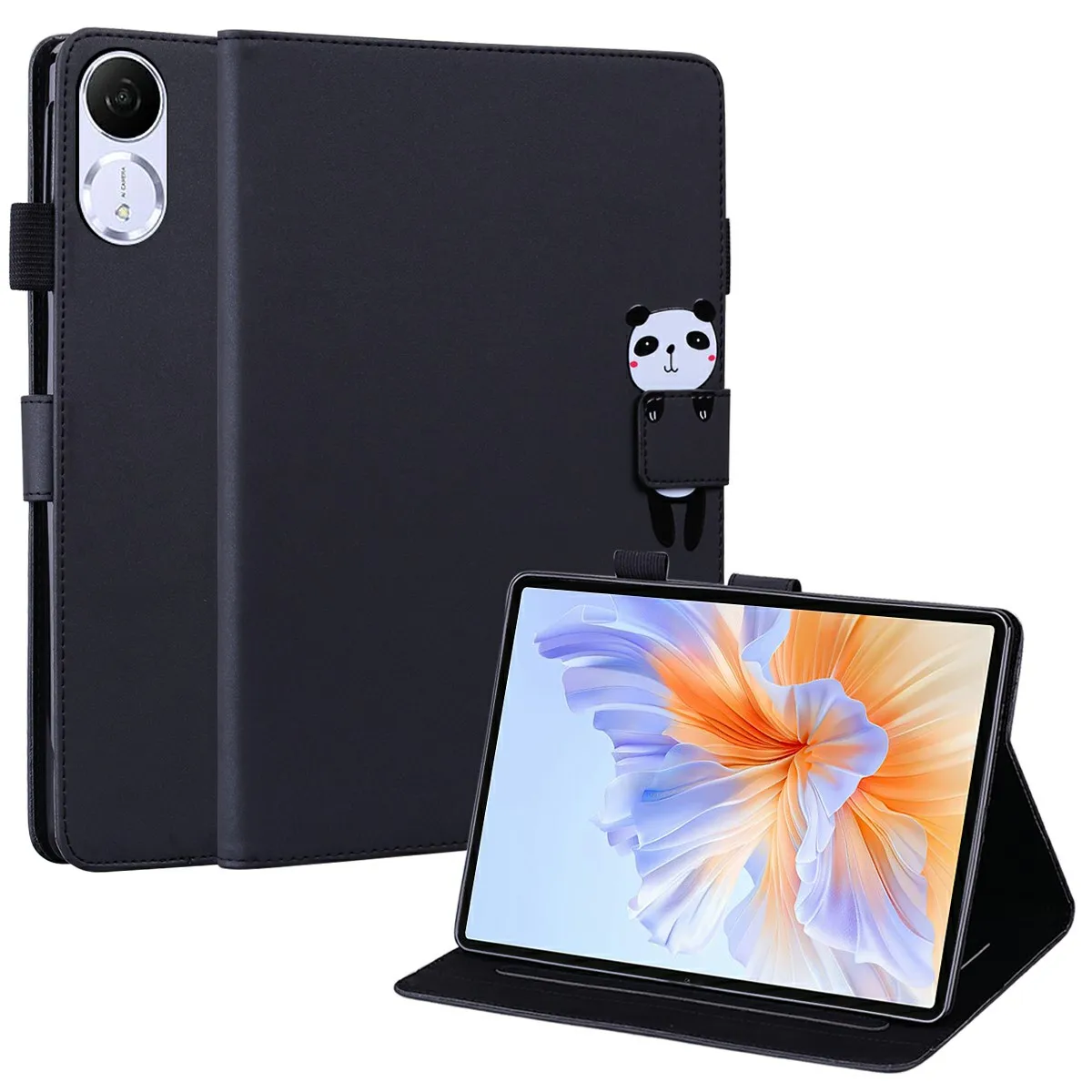 Para Honor Pad V9 Case Tablet Stand Capa de couro Slots para cartões Padrão animal - Preto