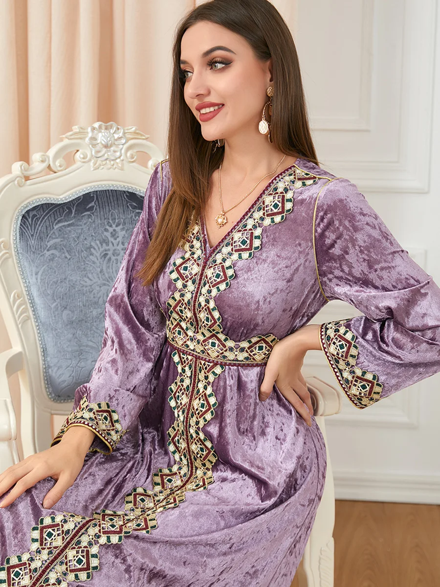 Vestido musulmán de terciopelo para mujer, Abaya bordada, Marruecos, Abayas divididas gruesas, caftán islámico, túnica larga árabe de Turquía,