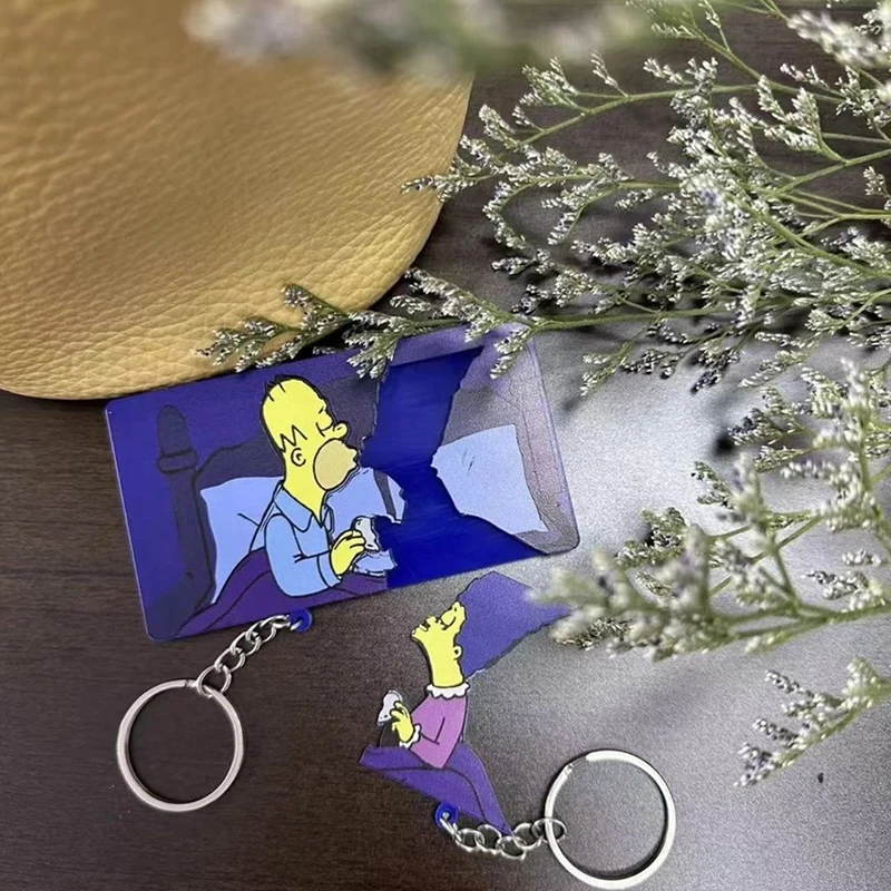 Porte-clés couple Les Simpsons, jouets mignons Disney Kawaii, porte-clés dessin animé créatif, pendentif clé personnalisé, cadeau drôle pour la famille