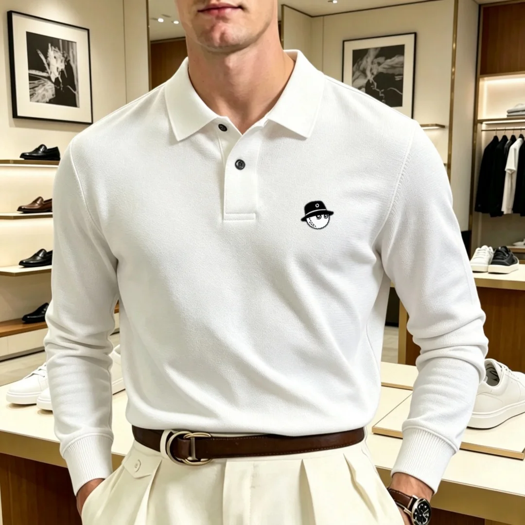 100% pure cotton high-end brand men's long sleeve polo shirt autumn winter fashionable luxury embroidery golf top casual T-shirt