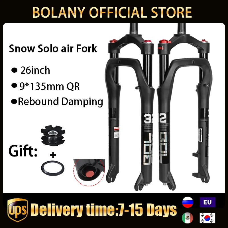 

BOLANY MTB Snow Fork Велосипед Solo Air Передняя подвеска Fat 20 26-дюймовый алюминиевый сплав Ручной/дистанционное управление Велосипед Электронный велосипед Широкая шина