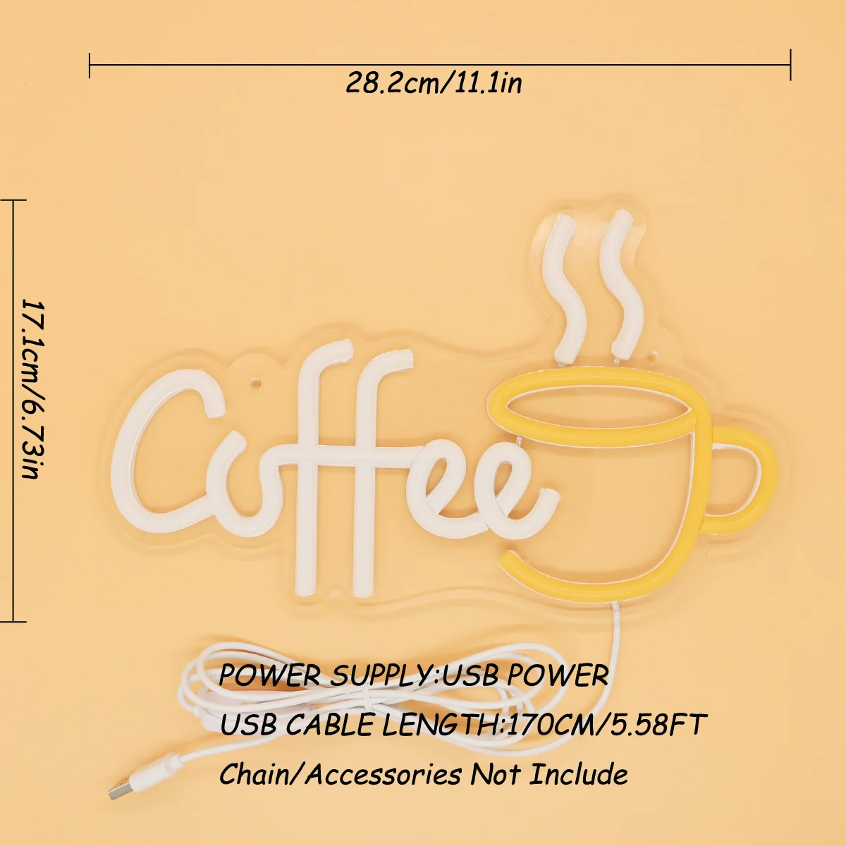 1PC Creative Coffee With Cup LED Neon Sign Light For Party Room Pub Club Milk Tea Coffee Shop Wall Decoration 11.1\'\'*6.73\'\'