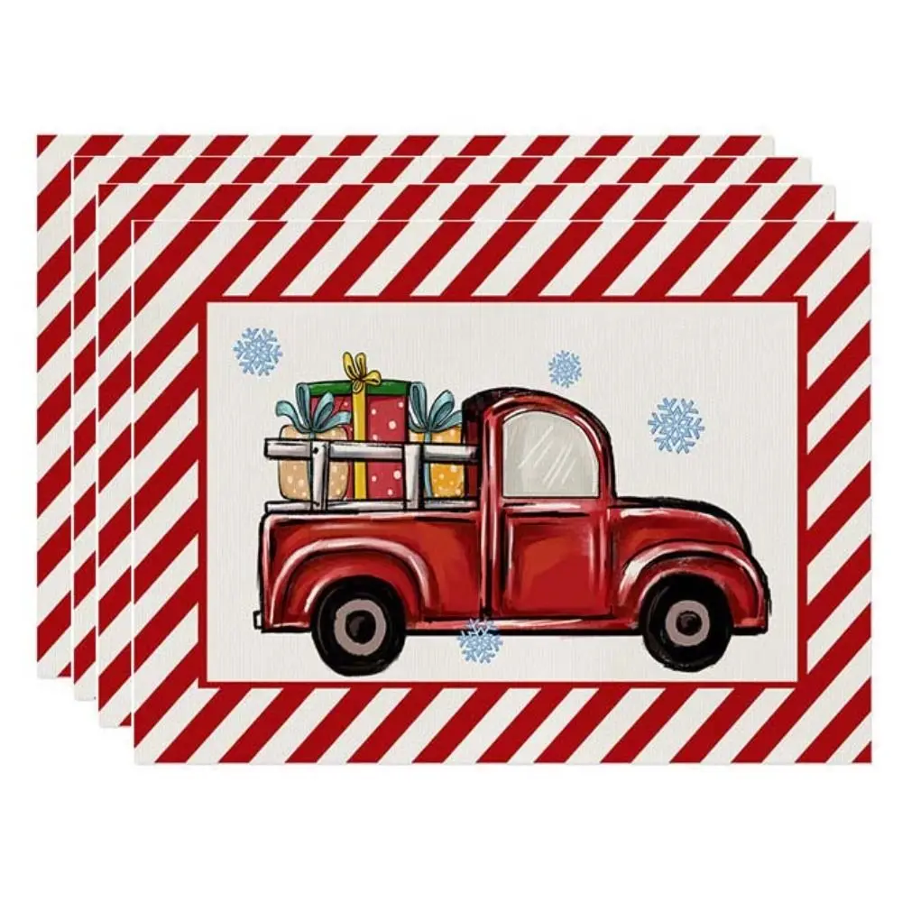 4Pcs Kitchen Supplies Linen Material Christmas Placemat Rectangular Heat Resistant Table Mat Non Slip Tableware Pad Party