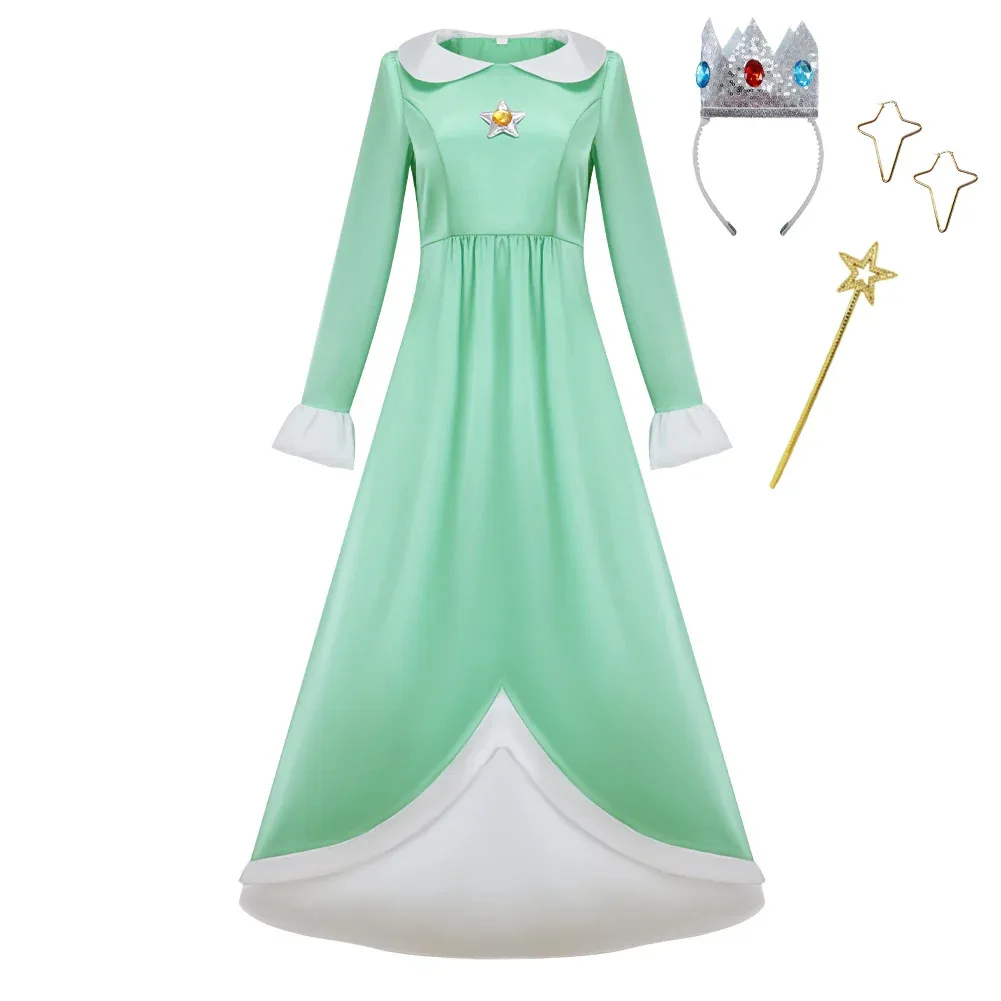 Super Movie Rosalina Cosplay Kostuum Meisjes Prinses Baljurk Jurk Kinderen Kroon Accessoires Volledige Set Halloween Carnaval Outfit