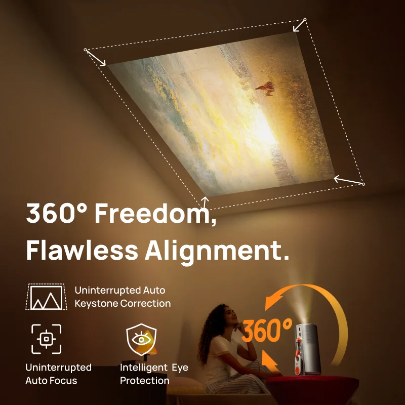 1080P Smart Portable Android Projector Mini Home Theater Video Projector with WiFi for Bedroom Movie Projection