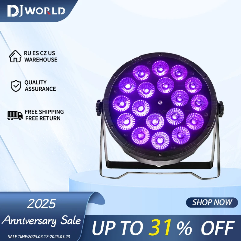 Światło LED Par 18x18w RGBWA UV 6w1 płaskie światło Par DMX512 profesjonalny sprzęt oświetleniowy sceniczny do baru dyskotekowego