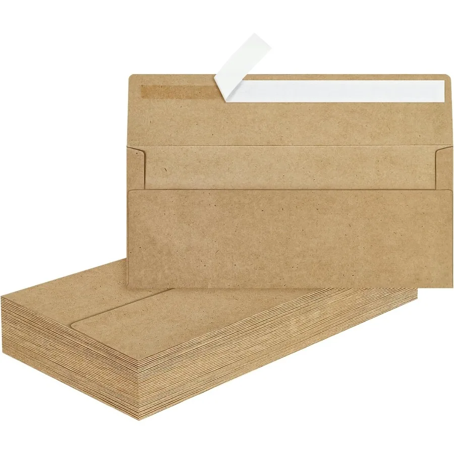 

50шт крафт # 10 бизнес-конвертов, самозапечатывающиеся конверты, без оконные деловые почтовые конверты для офиса, клетки, буквы