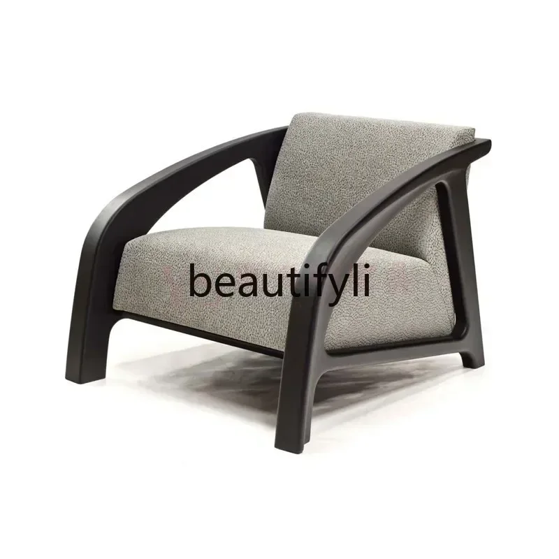 Hot sales New Chinese-style solid wood fabric living room leisure chair modern simple homestay clubhouse reception sofa single c
