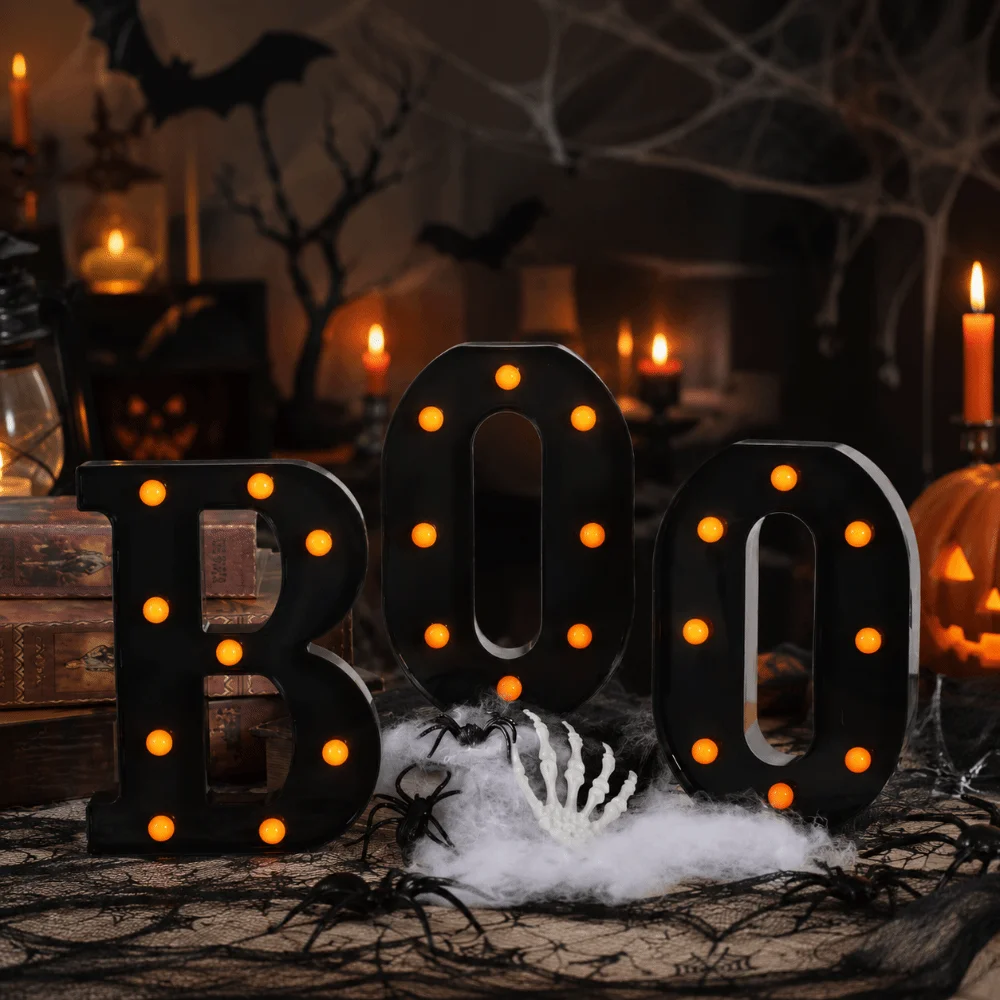 BOO LED Letter Lights Unique Creative Letters Sign Night Lights Durable Photo Props Halloween Atmosphere Lamp Ghost Festival