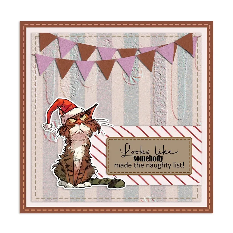 Funny Christmas Cats Cutting Dies Clear Stamp DIY Scrapbooking Metal Dies Silicone Stamp For Cards