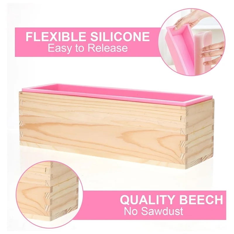 

ABJO-4 шт. Набор прямоугольных форм для мыла с резаками - гибкая силиконовая форма для мыла 42 унции с деревянной коробкой