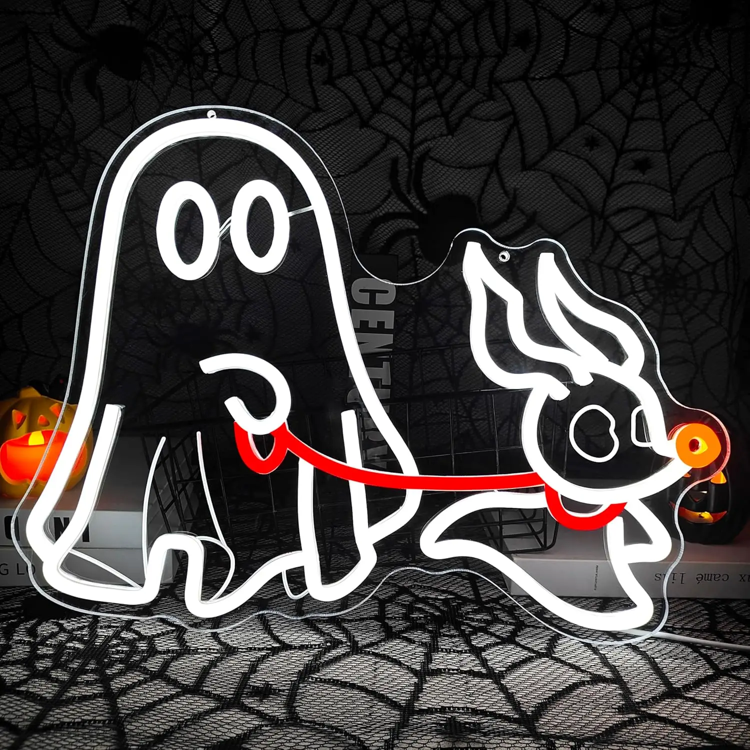 

Halloween Ghost Neon Signs Ghost Walking Dog LED Neon Lights Sign Dimmable for Bedroom Wall Man Cave Halloween Party Decor Gifts