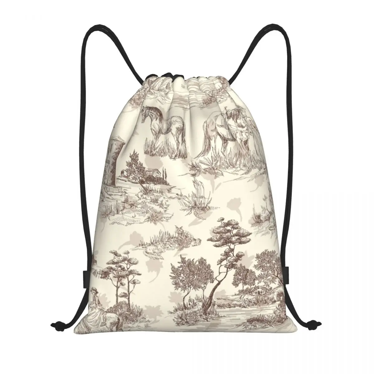 

Toile De Jouy Sepia Vintage Parisian Art Design Drawstring Bags Men Women Portable Sports Gym Sackpack Shopping Backpacks