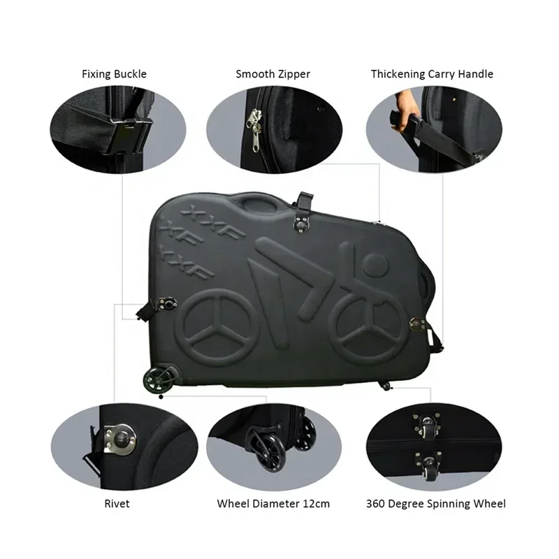 Hard Protective Bicycle Transport Case Impact Resistant Travel Carrier Box for Road Mountain Bike Long Distance Shipping