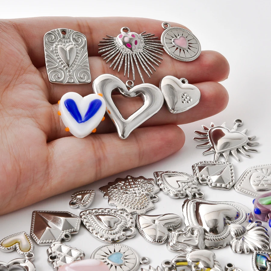 5pcs Stainless Steel Bohemian Heart Charm DIY Pendants For Jewelry Making Earring Necklace Connectors Gift Accessories Stamping