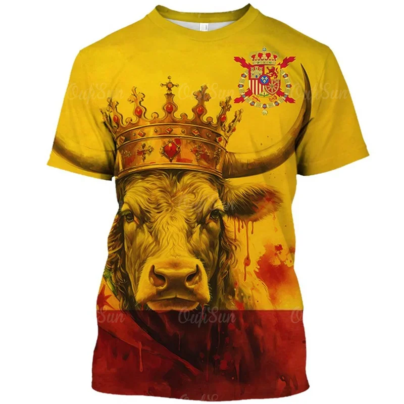 2023 Graphic T Shirts for Men Spain Bull T-shirt 3D Cattle Fight Printed Tee Shirts Womens Clothing Short Sleeve