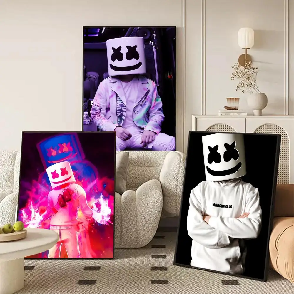 M-marshmello Singer Poster Self-adhesive Art Waterproof Paper Sticker Coffee House Wall Decor