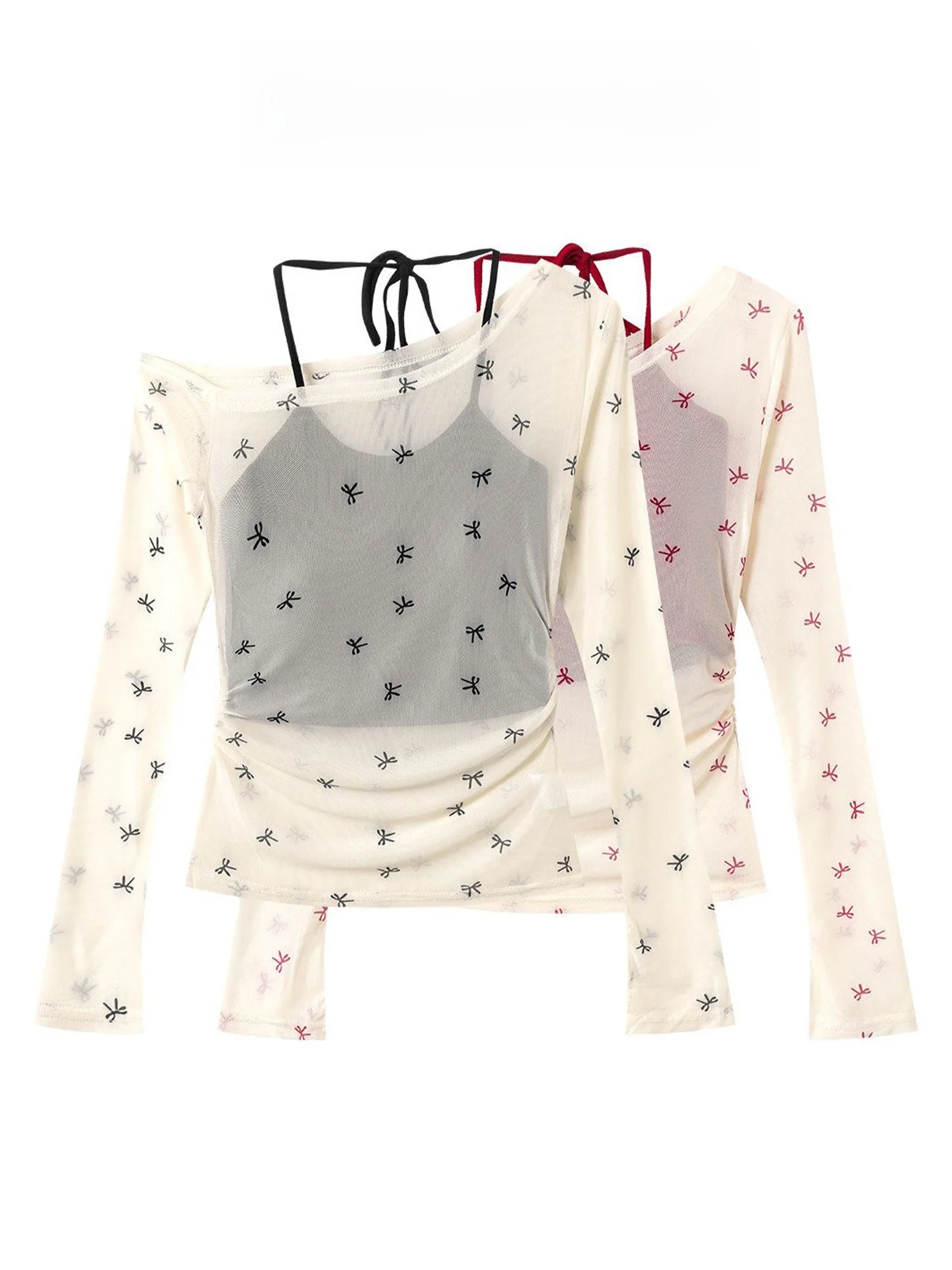 

Hot Girl Summer Beach Outfit Long Sleeve Knot Crop Top And Vest Set Women's Fashion Casual Wear Sun Protection