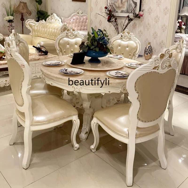 z183  European dining table ivory white marble surface American solid wood 1.8 meters large apartment round table