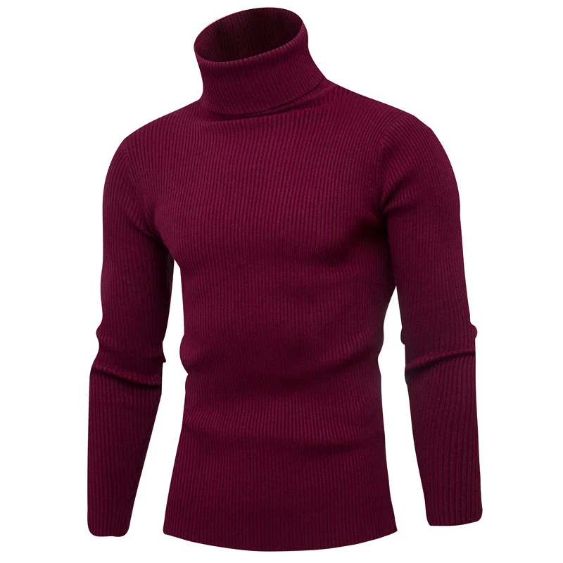 Casual Men Turtleneck Sweater Autumn Winter Solid Color Knitted Slim Fit Pullovers Long Sleeve Knitwear Warm Knitting Pullover