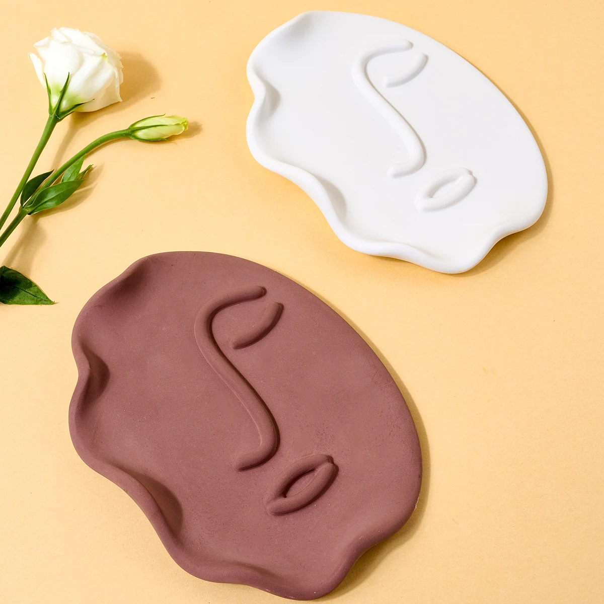 Abstract Human Face Storage Tray Silicone Mold DIY Jewelry Display Plate Plaster Molds Resin Fruit Dish Craft Making Home Decor