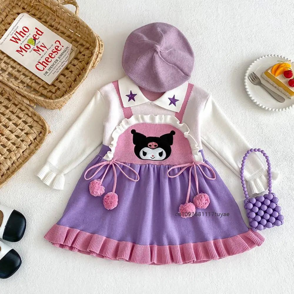 Robe de princesse Kawaii à col beurre doux pour filles, vêtements de dessin animé pour enfants, Anime Sanrios, Kuromi, coréen, nouveau, printemps