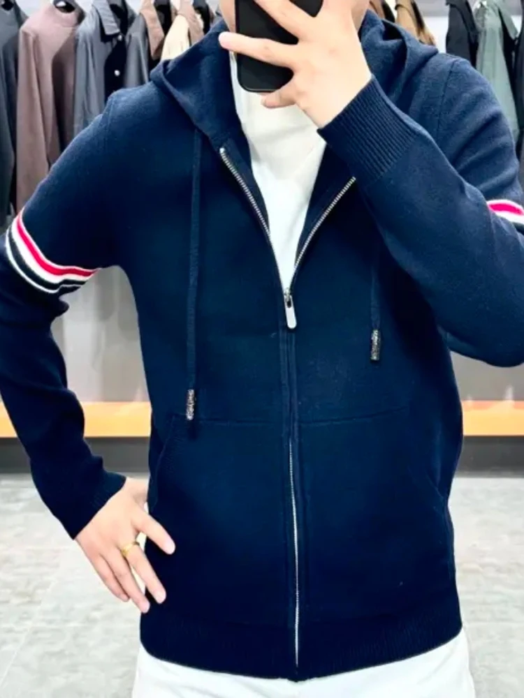 

Мужская вязаная толстовка с капюшоном: осенне-зимняя, повседневная, комфортная, модная, с длинным рукавом, молодежная, для активного отдыха, трендовая